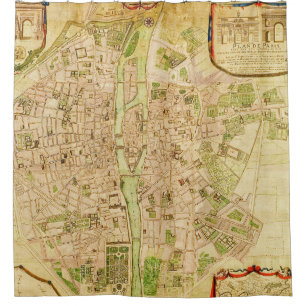 Rideaux De Douche Cru 1676 antique de la Seine de carte de Paris