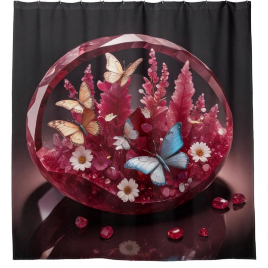 Rideaux De Douche Crystal Ruby Jardin Bijoux Papillons (Devant)