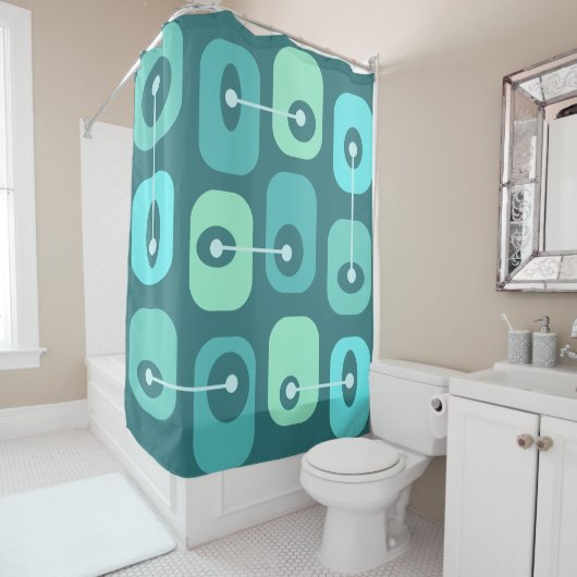 Rideaux De Douche Cubes Squishy Abstraits Turquoise (En situation)