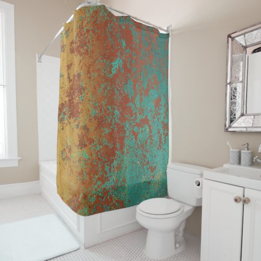 Rideaux De Douche Cuivre Turquoise Bleu Orange Texture Brown (En situation)