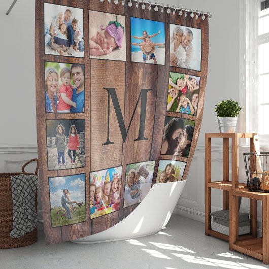 Rideaux De Douche Custom Family Photo Collage Reclaimed Wood