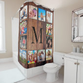 Rideaux De Douche Custom Family Photo Collage Reclaimed Wood (En situation)