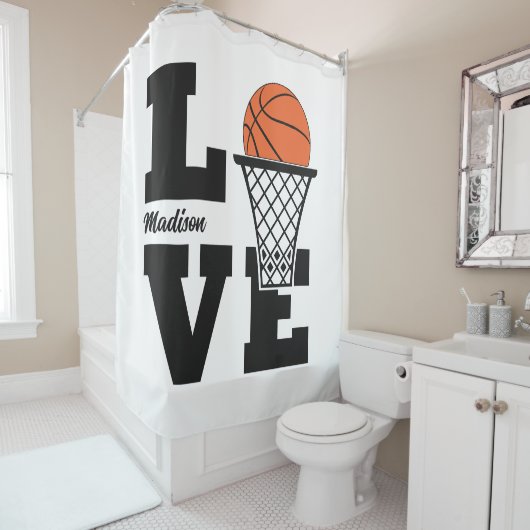 Rideaux De Douche Custom Name Basketball Love (En situation)