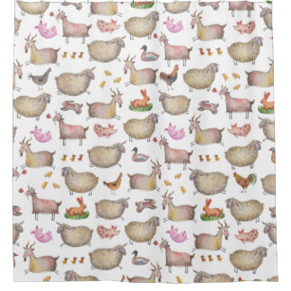 Rideaux De Douche Cute Aquarelle ferme Grange Animaux Motif