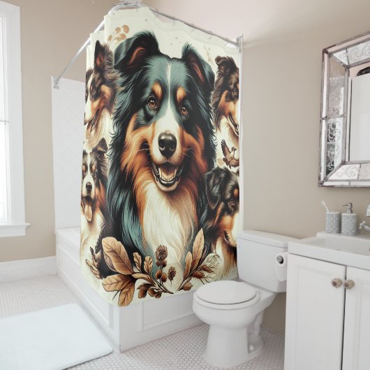 Rideaux De Douche Cute Australian Shepherd Peinture (En situation)