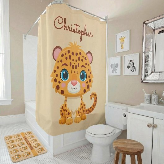 Rideaux De Douche Cute Baby Leopard Safari Animal Kids