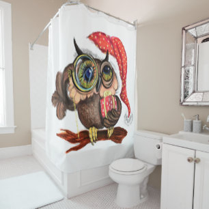 Rideaux De Douche Cute Baby Owl In Christmas Hat and Venin For You