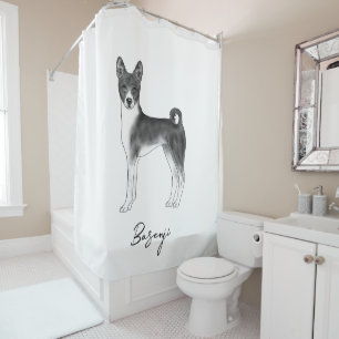 Rideaux De Douche Cute Basenji Chien En Noir Et Blanc & Texte Person