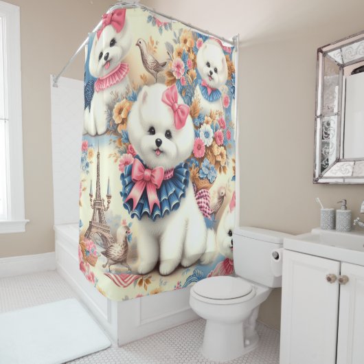 Rideaux De Douche Cute Bichon Frisé (En situation)