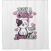 Rideaux De Douche Cute Black & White Kitten & Pink Hearts (Devant)