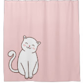 Rideaux De Douche Cute Blanc Kawaii Chat souriant sur rose (Devant)