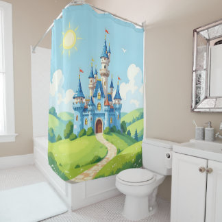 Rideaux De Douche Cute blue and white castle
