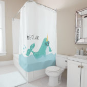 Rideaux De Douche Cute Blue Narwhal avec lunettes Enfants (En situation)