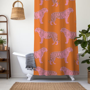 Rideaux De Douche Cute Boho Orange et Pink Tiger Art Motif