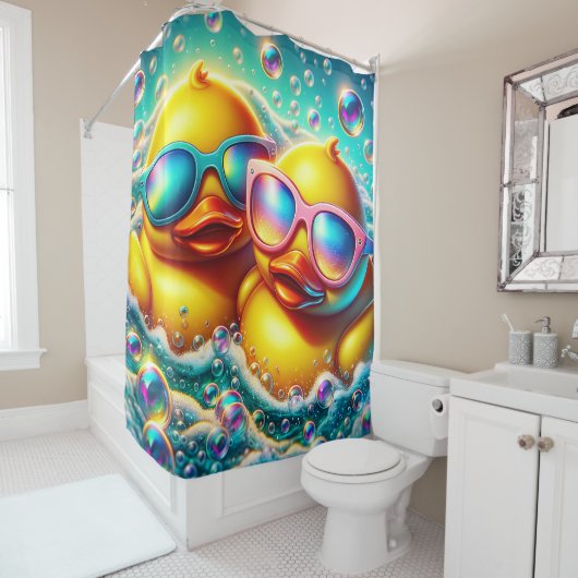 Rideaux De Douche "Cute Bubble Bath Rubber Ducklings" (En situation)