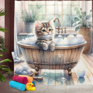 Rideaux De Douche Cute Bubbly Kitten Temps de bain