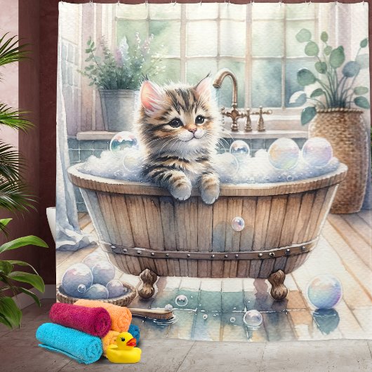 Rideaux De Douche Cute Bubbly Kitten Temps de bain