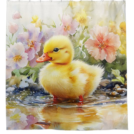 Rideaux De Douche Cute canard avec Fleurs Aquarelle (Devant)