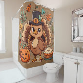 Rideaux De Douche Cute caricature Thanksgiving dinde et citrouille (En situation)
