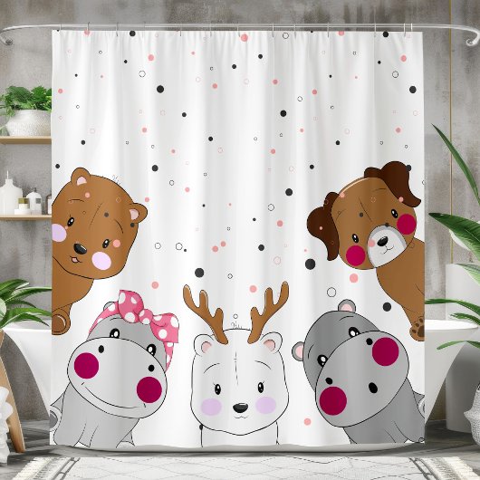 Rideaux De Douche Cute Cartoon Animals Gender Neutral 