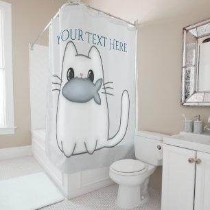Rideaux De Douche Cute chat avec poisson Prix