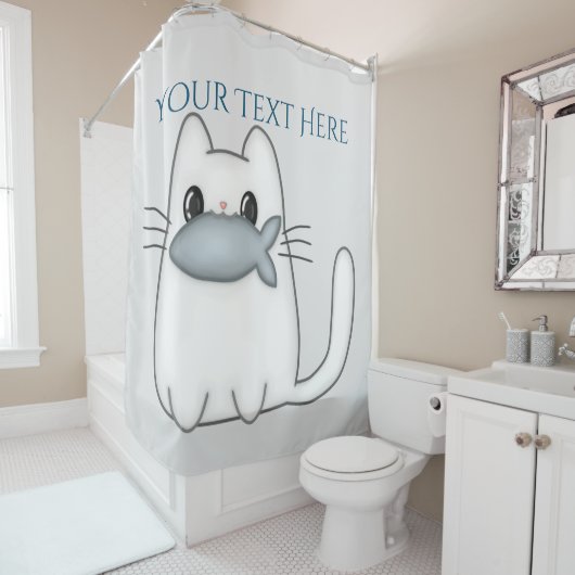 Rideaux De Douche Cute chat avec poisson Prix (En situation)