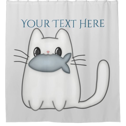 Rideaux De Douche Cute chat avec poisson Prix (Devant)