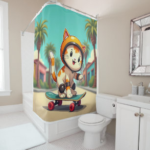 Rideaux De Douche Cute chat sur un skateboard