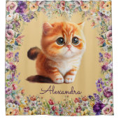 Rideaux De Douche Cute chaton avec fleurs d'aquarelle (Devant)