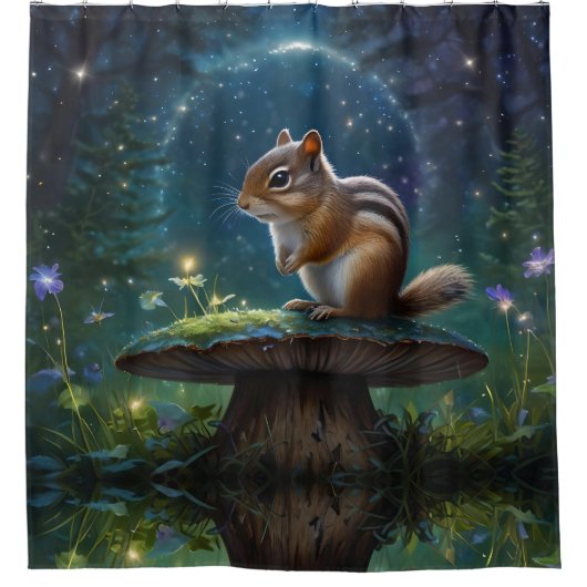 Rideaux De Douche Cute Chipmunk sur Champignons dans le Jardin Magiq (Devant)