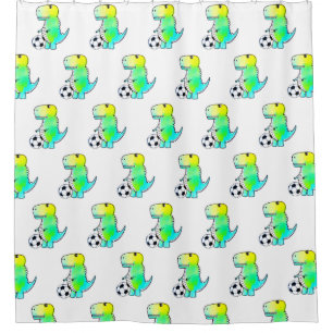 Rideaux De Douche Cute Dinosaur Aime Le Football Aquarelle