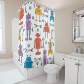 Rideaux De Douche Cute doodle robots. Seamless pattern. Cartoon char (En situation)