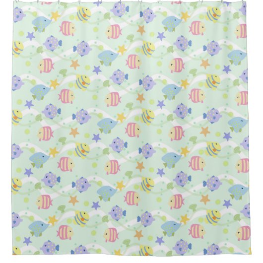 Rideaux De Douche Cute Fishes Pastel Green (Devant)