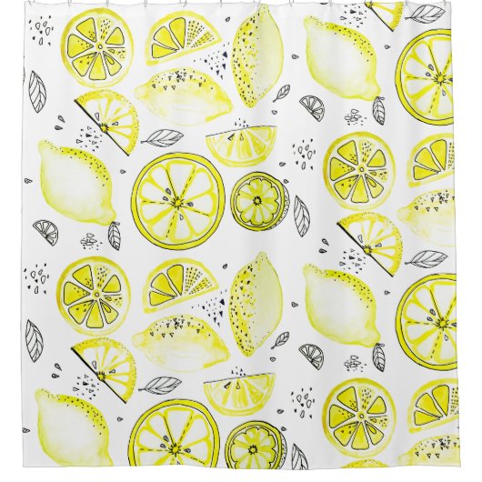 Rideaux De Douche Cute Fraîche Citrus Citron D'Été Doodle Jaune (Devant)