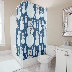 Rideaux De Douche Cute Frosty Blue Snowman Motif d'aquarelle