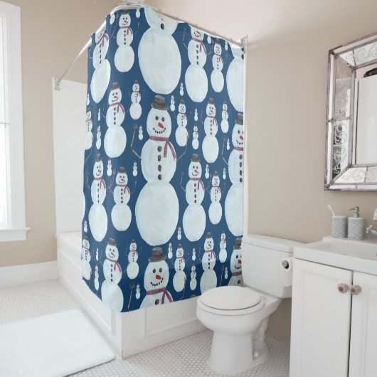 Rideaux De Douche Cute Frosty Blue Snowman Motif d'aquarelle (En situation)