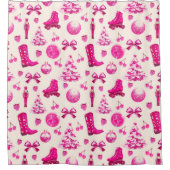 Rideaux De Douche Cute Girly Preppy Motif de Noël rose (Devant)