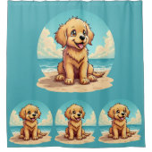 Rideaux De Douche Cute Golden Puppy at Sunny Beach Scene (Devant)