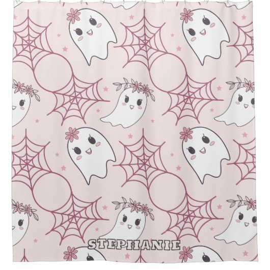 Rideaux De Douche Cute Halloween Ghost & Spiderweb Motif (2) (Devant)
