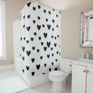 Rideaux De Douche Cute Hearts Motif dans Chic Black and White Douche