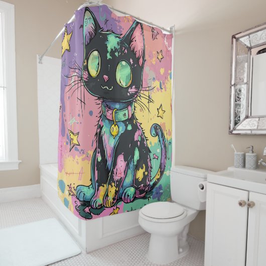 Rideaux De Douche Cute Kawaii Pastel Goth Patchwork Gothique Déplais (En situation)