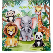 Rideaux De Douche Cute Kids Safari Jungle Animaux Nom Personnalisé (Devant)
