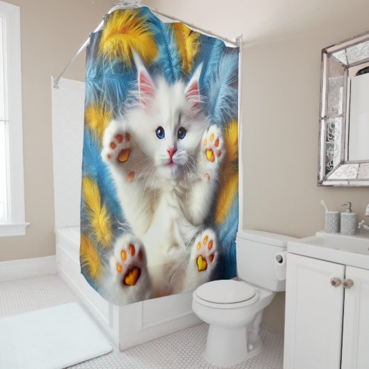 Rideaux De Douche Cute Kitten blanc (En situation)