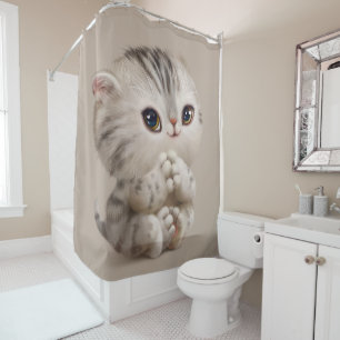 Rideaux De Douche Cute Kitten Chat Kitty Chat Aquarelle Tan