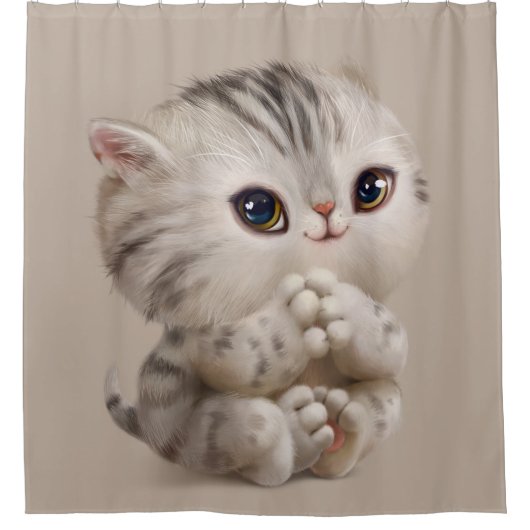 Rideaux De Douche Cute Kitten Chat Kitty Chat Aquarelle Tan (Devant)
