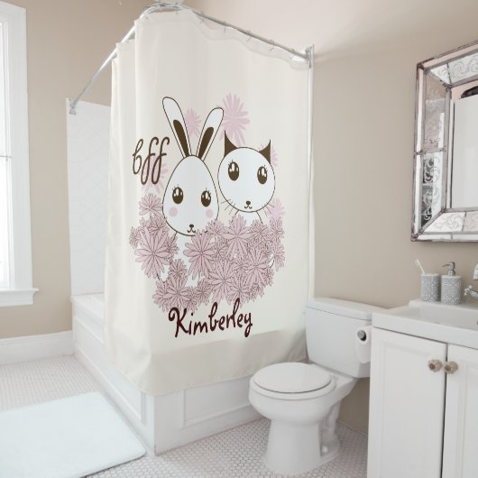 Rideaux De Douche Cute Kitten et Bunny amis animaux filles enfants (En situation)