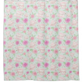 Rideaux De Douche Cute Mint Green Pink Tea Party Motif (Devant)