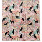 Rideaux De Douche Cute Moderne Aquarelle Paris Café Motif Chat (Devant)