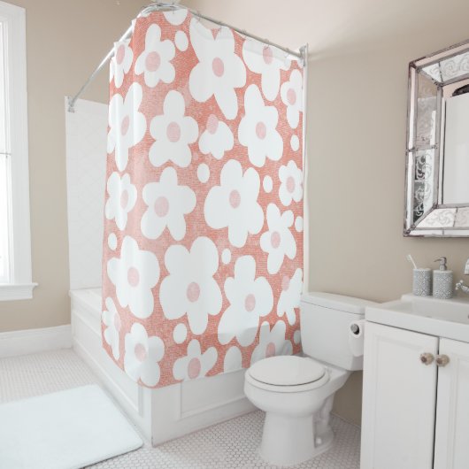 Rideaux De Douche Cute Moderne Retro Motif Rose Terracotta (En situation)