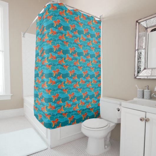 Rideaux De Douche Cute Motif de natation Goldfish & Water (En situation)